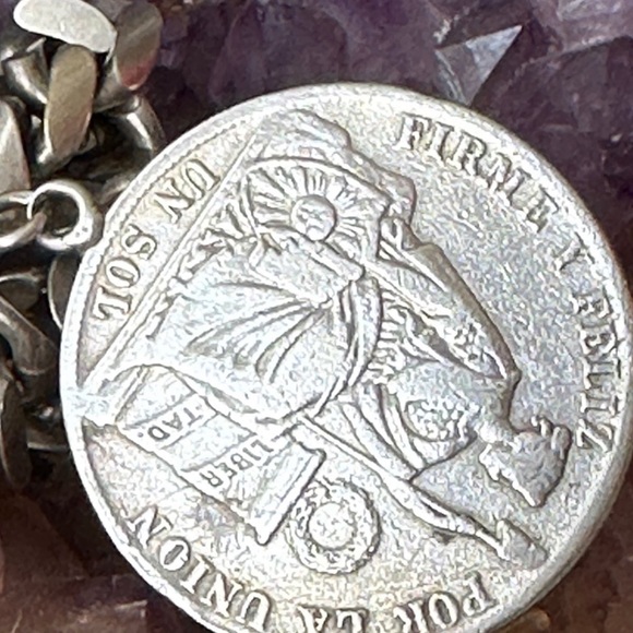 Peru coin link sterling silver bracelet - Picture 3 of 4